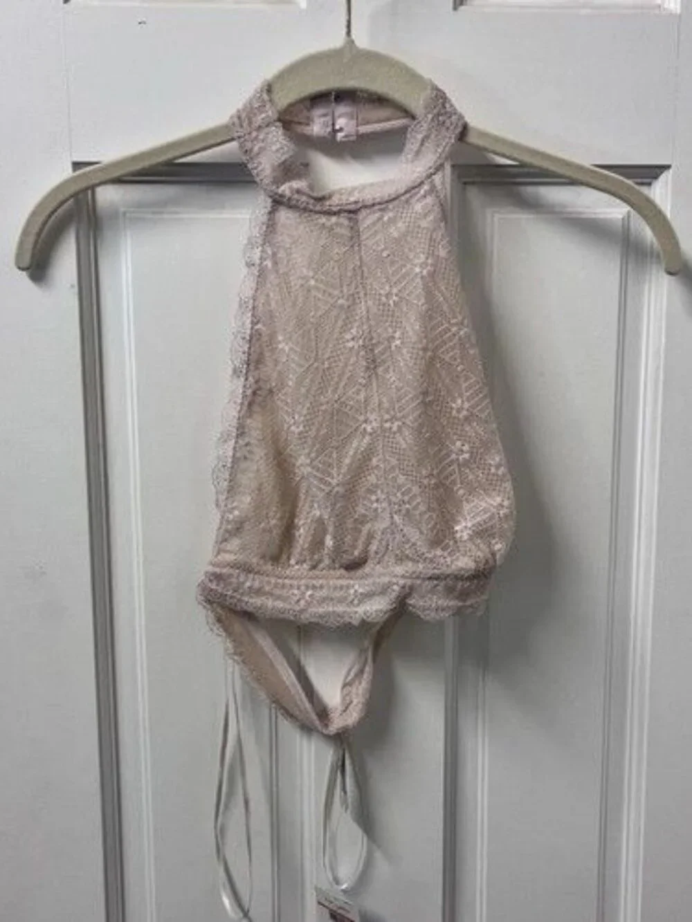 Free People Lace Halter Bralette In Blush Pink